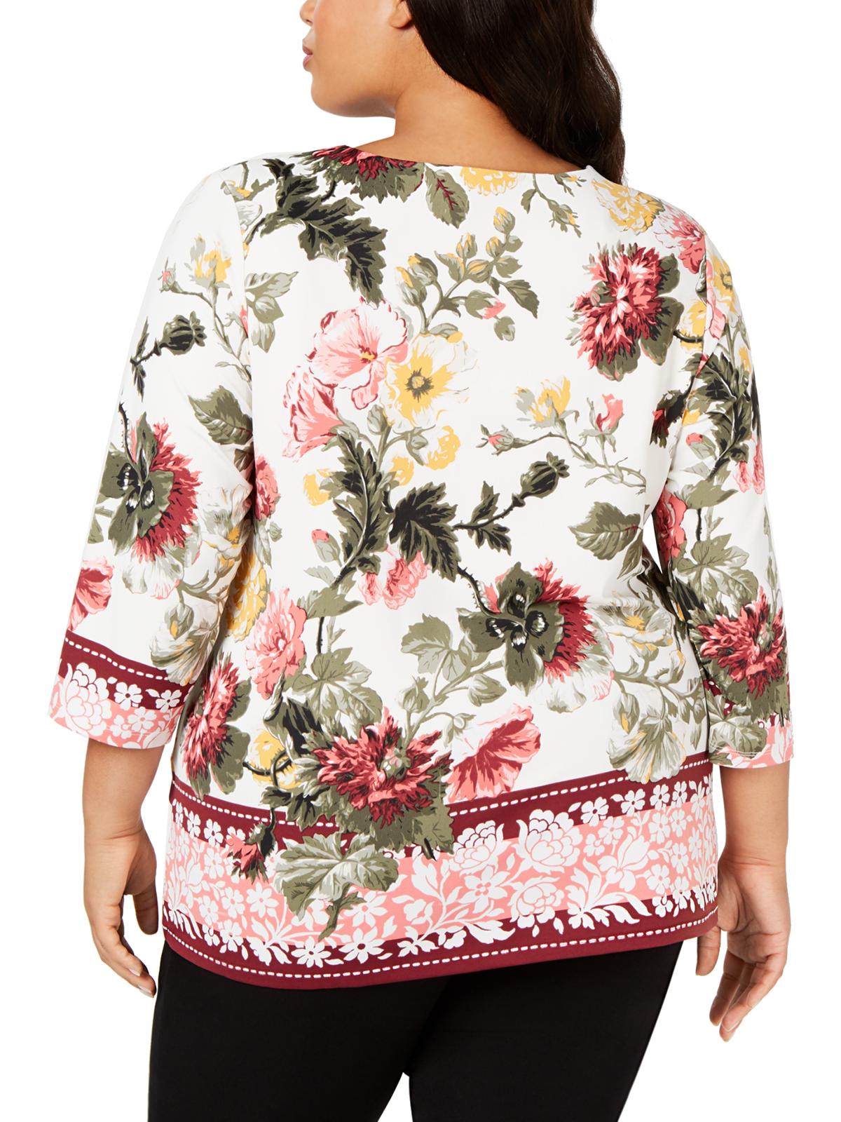 Charter Club Women's Floral Print Top White Size Petite Large