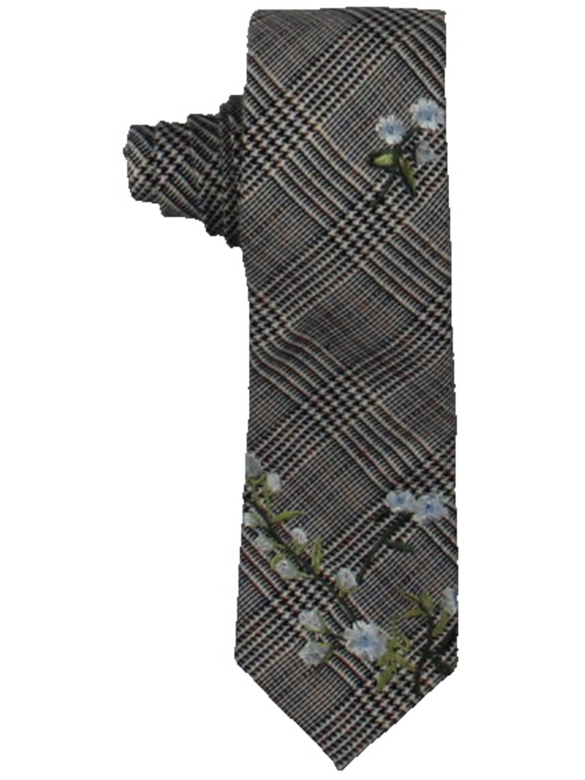 INC International Concepts Men's Houndstooth Floral Neck Tie Gray Size Regular