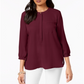 JM Collection Women's Pleated Back Blouse Red Size Petite Small