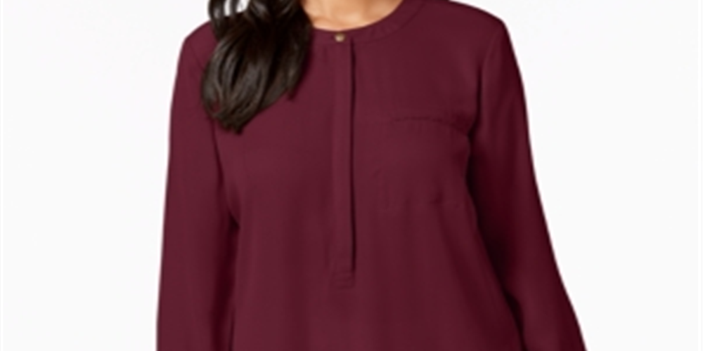 JM Collection Women's Pleated Back Blouse Red Size Petite Small