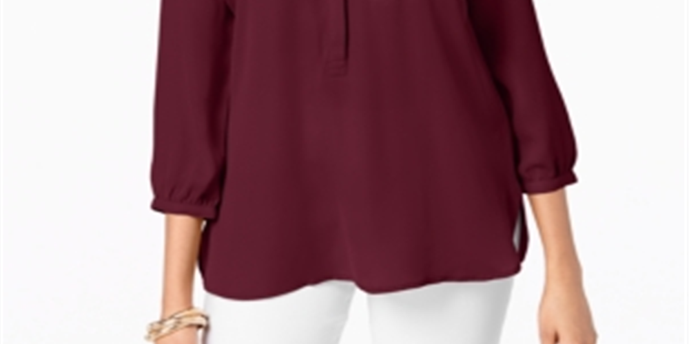 JM Collection Women's Pleated Back Blouse Red Size Petite Small