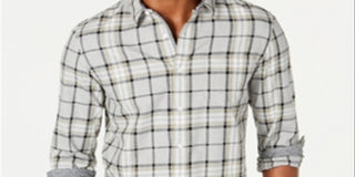 American Rag Men's Plaid Button Down CollarShirt Gray Size Medium