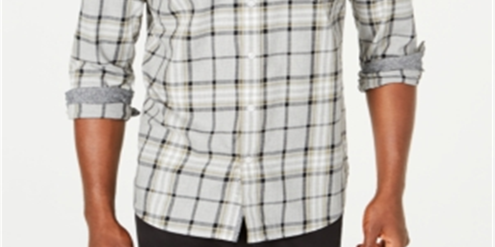 American Rag Men's Plaid Button Down CollarShirt Gray Size Medium