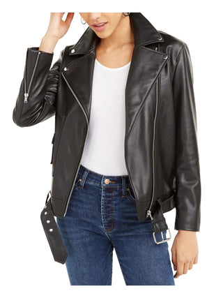 Bar III Women's Faux Leather Belted Jacket Black Size X-Large