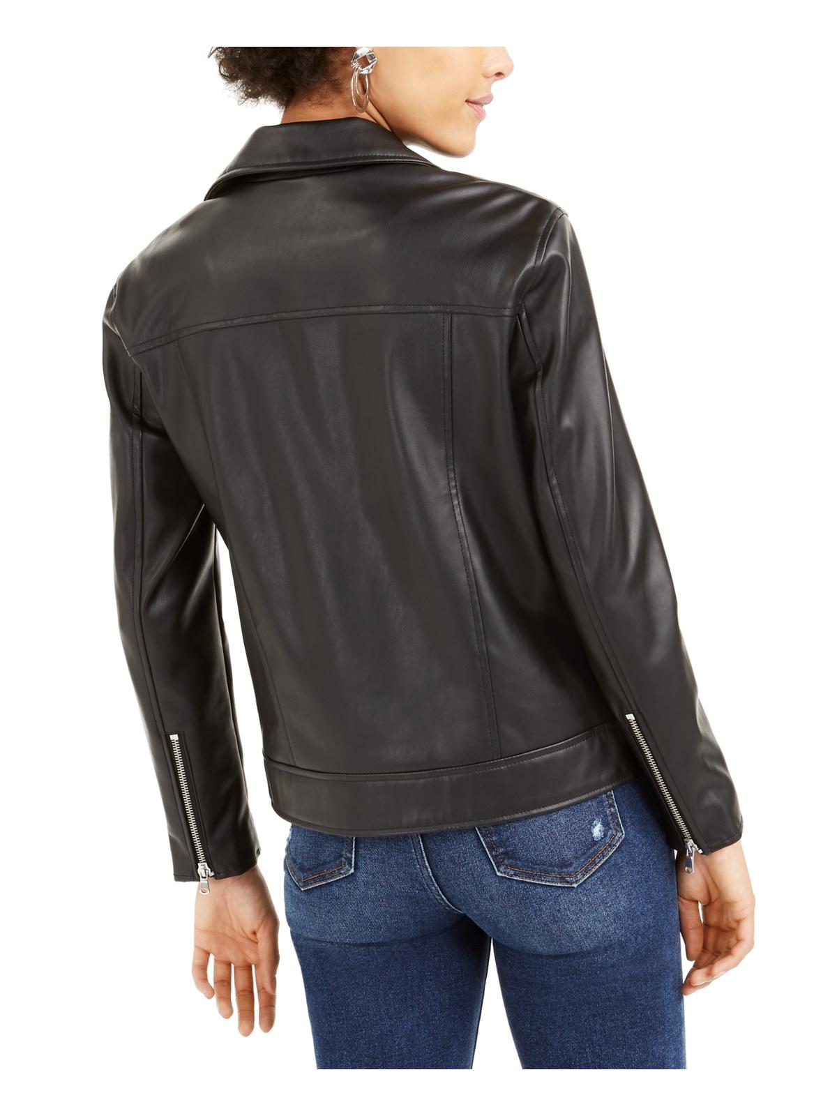 Bar III Women's Faux Leather Belted Jacket Black Size X-Large