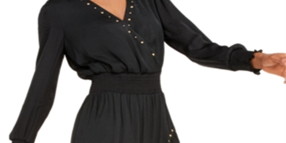 INC International Concepts Women's Studded Smocked Dress Black Size Petite Small