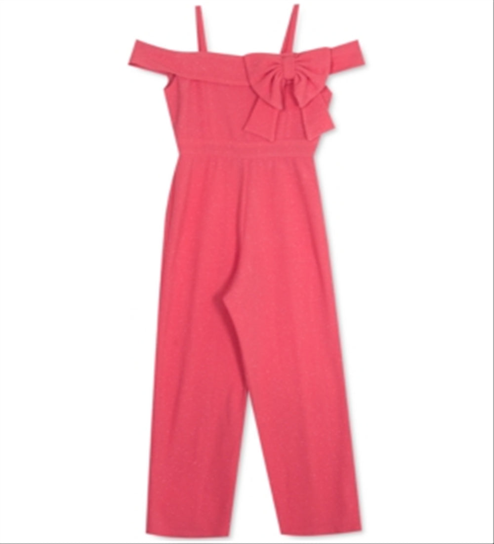 Rare Editions Big Girl's Cold Shoulder Bow Jumpsuit Pink Size 10