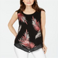 Alfani Women's Embroidered Pointed Hem Top Black Size Petite L