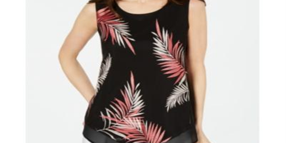 Alfani Women's Embroidered Pointed Hem Top Black Size Petite L