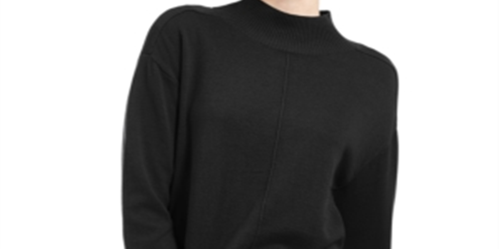 Karen Scott Women's Seam Detail Cotton Mock Neck Sweater Black Size X-Small