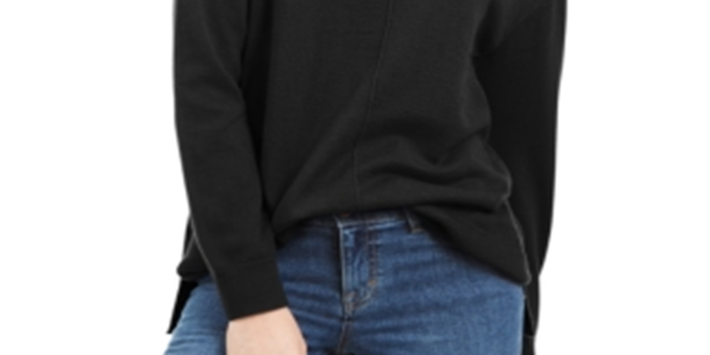 Karen Scott Women's Seam Detail Cotton Mock Neck Sweater Black Size X-Small