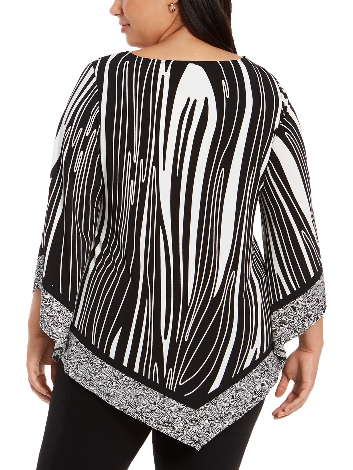 Alfani Women's Plus Asymmetric Animal Print Top Black Size 1X