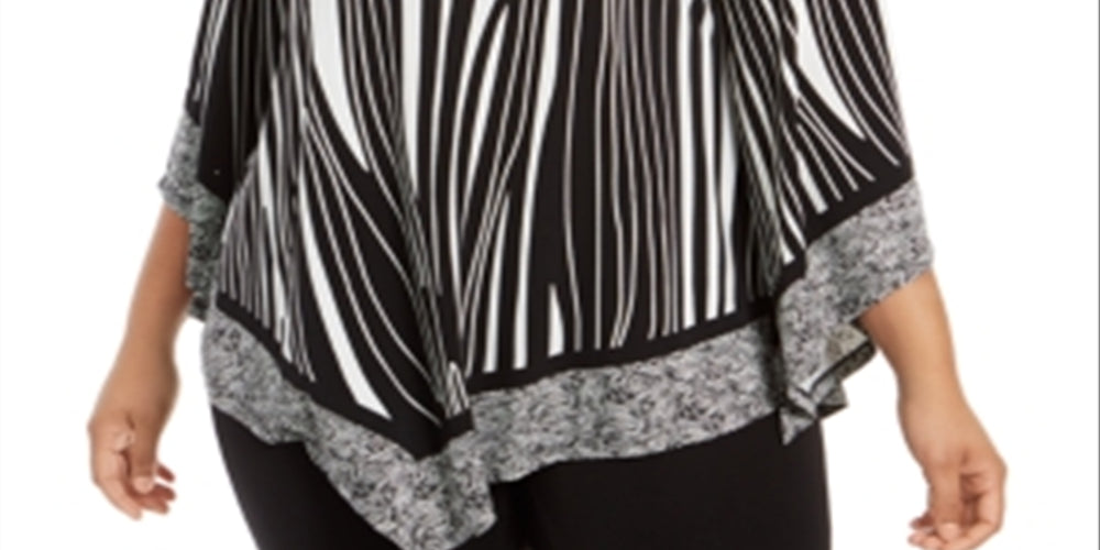 Alfani Women's Plus Asymmetric Animal Print Top Black Size 1X