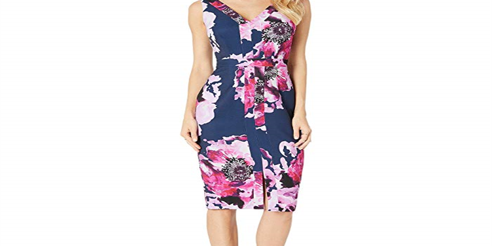 Trina Turk Women's Floral Print Sheath Dress Navy/Purple Size 4