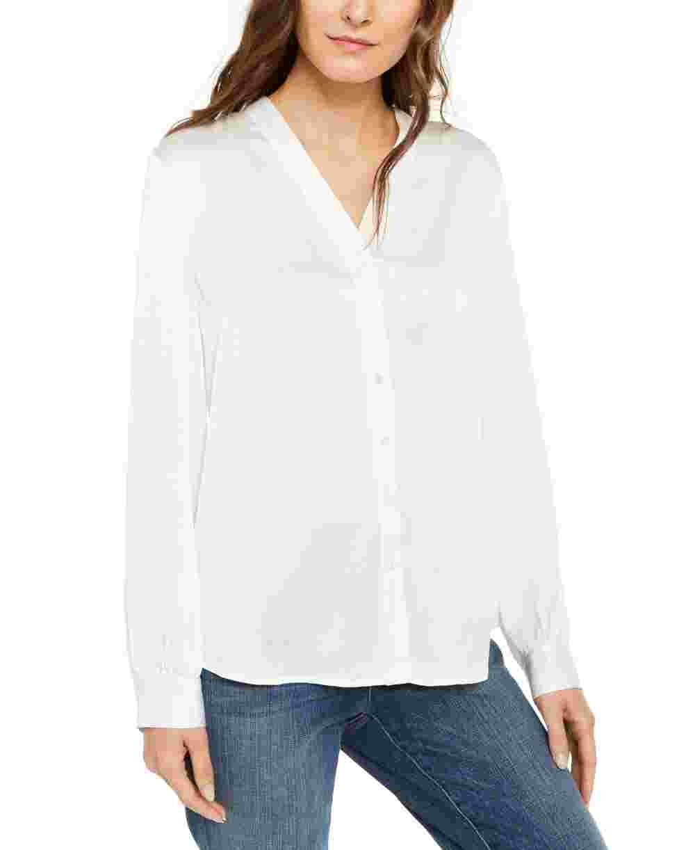 Eileen Fisher Women's Textured Silk Shirt White Size X-Large