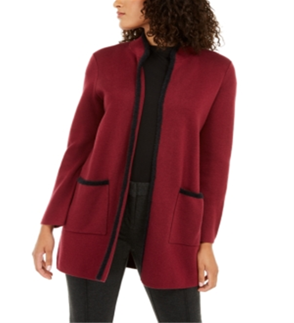 Alfani Women's Eyelash Trim Cardigan Red Size Petite