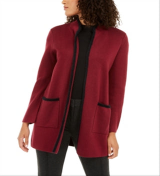 Alfani Women's Eyelash Trim Cardigan Red Size Petite