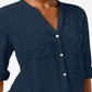 Charter Club Women's Split Neck Utility Shirt Navy  Size Petite S/M