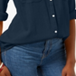 Charter Club Women's Split Neck Utility Shirt Navy  Size Petite S/M