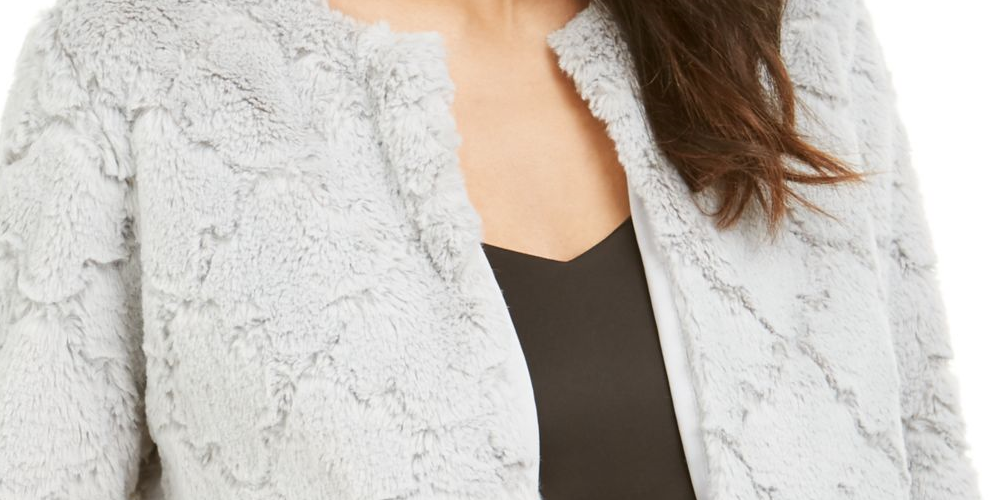 Signature Women's Faux Fur Shrug Jacket Gray Size Petite Medium