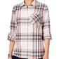 Style & Co Women's Cotton Tab Sleeve Plaid Shirt White Size Petite S