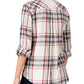Style & Co Women's Cotton Tab Sleeve Plaid Shirt White Size Petite S