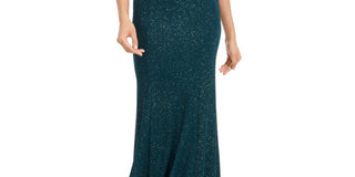 City Studios Junior's Mock Neck Strappy Glitter Gown Green Size 13