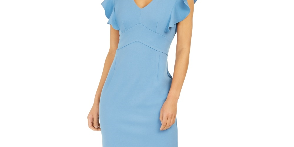 NY Collection Women's Ruffle Sleeve Dress Blue Size Petite Large