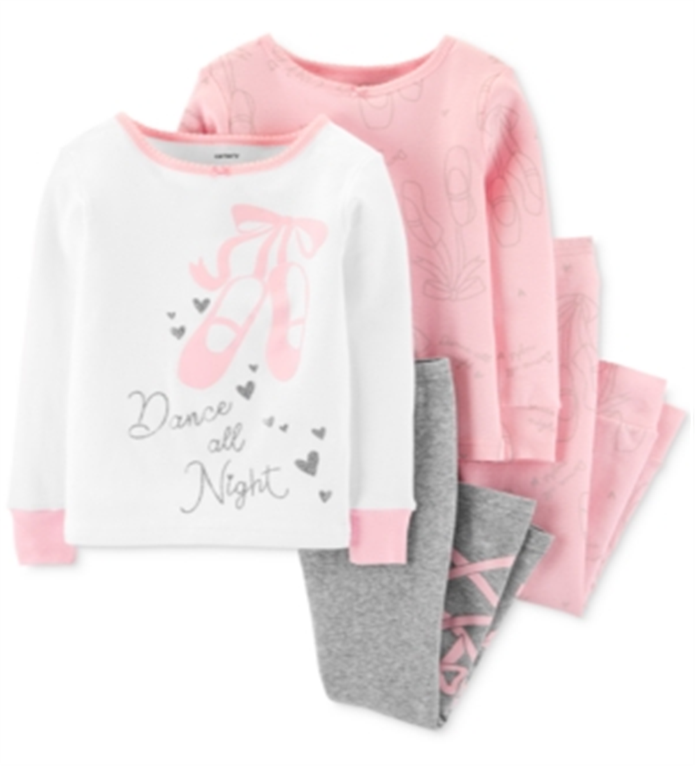 Carter's Baby Girl's 4 Pc Cotton Ballerina Pajamas Set White/Pink Size 9MOS