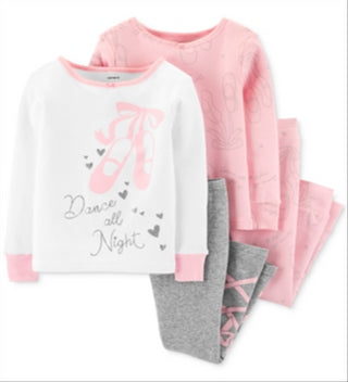 Carter's Baby Girl's 4 Pc Cotton Ballerina Pajamas Set White/Pink Size 9MOS