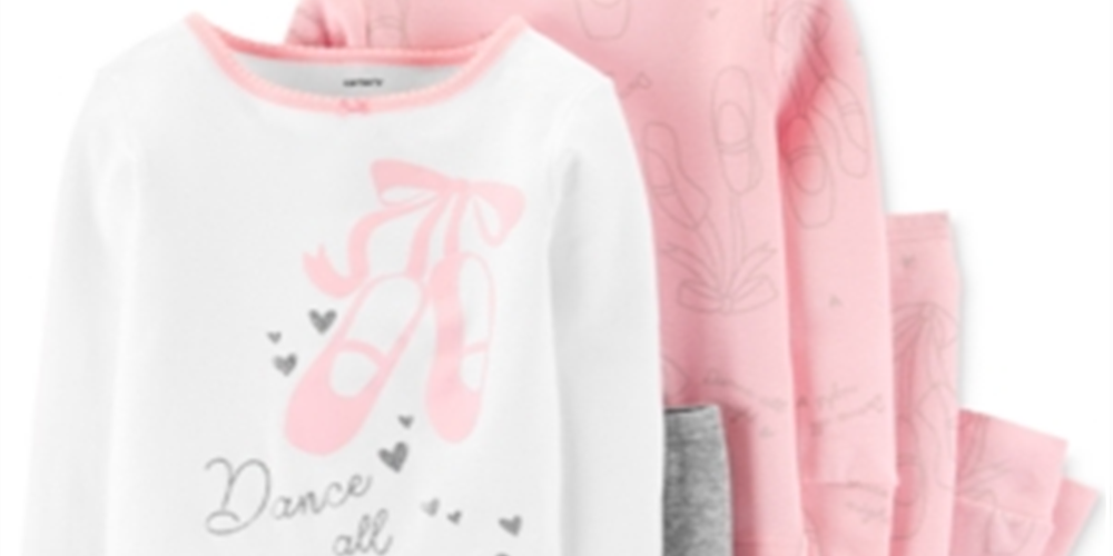 Carter's Baby Girl's 4 Pc Cotton Ballerina Pajamas Set White/Pink Size 9MOS