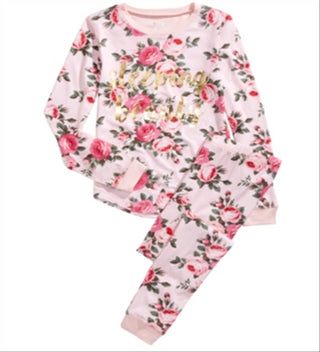 Max & Olivia Little & Big Girl's 2 Pc Sleeping Beauty Floral Print Pajama Set Pink- Size M