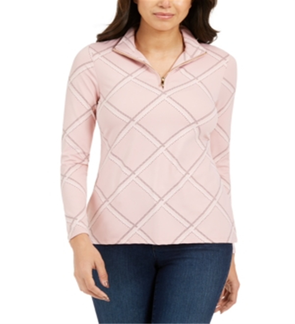 Charter Club Women's Printed Mock Neck Top Pink Size Petite X-Large