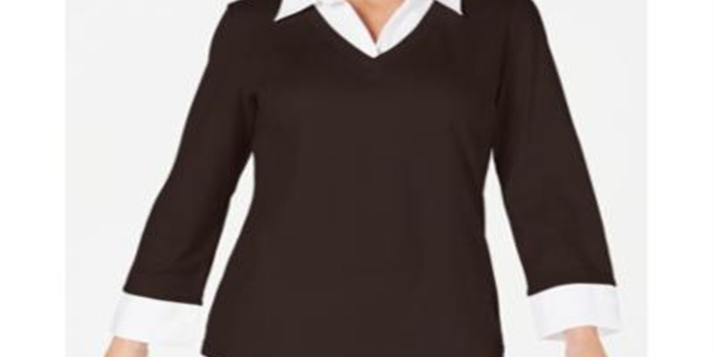 Karen Scott Women's Layered Look Cotton Top Brown Size Petite Medium