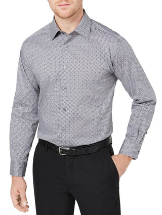 Alfani Men's Spread Collar Standard Cuff Cotton Blends Dress Shirt Gray Size Large