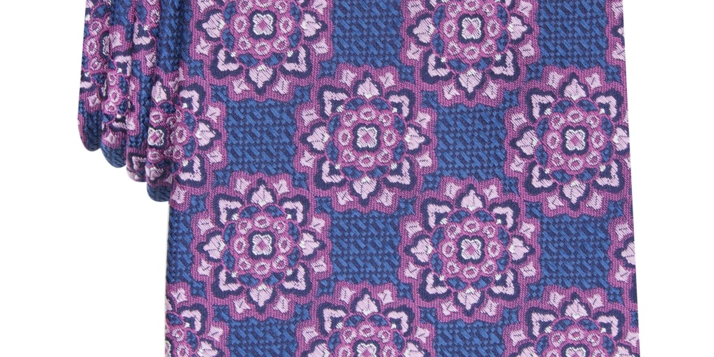 Tasso Elba Men's Medallion Silk Tie Pink Size Regular