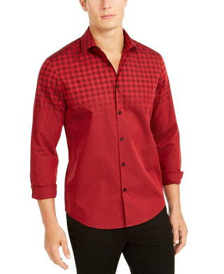 Alfani Men's Classic Fit Ombre Buffalo Check Shirt  Red Size XXX-Large