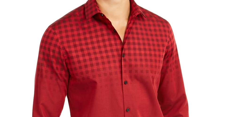 Alfani Men's Classic Fit Ombre Buffalo Check Shirt  Red Size XXX-Large