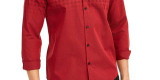 Alfani Men's Classic Fit Ombre Buffalo Check Shirt  Red Size XXX-Large