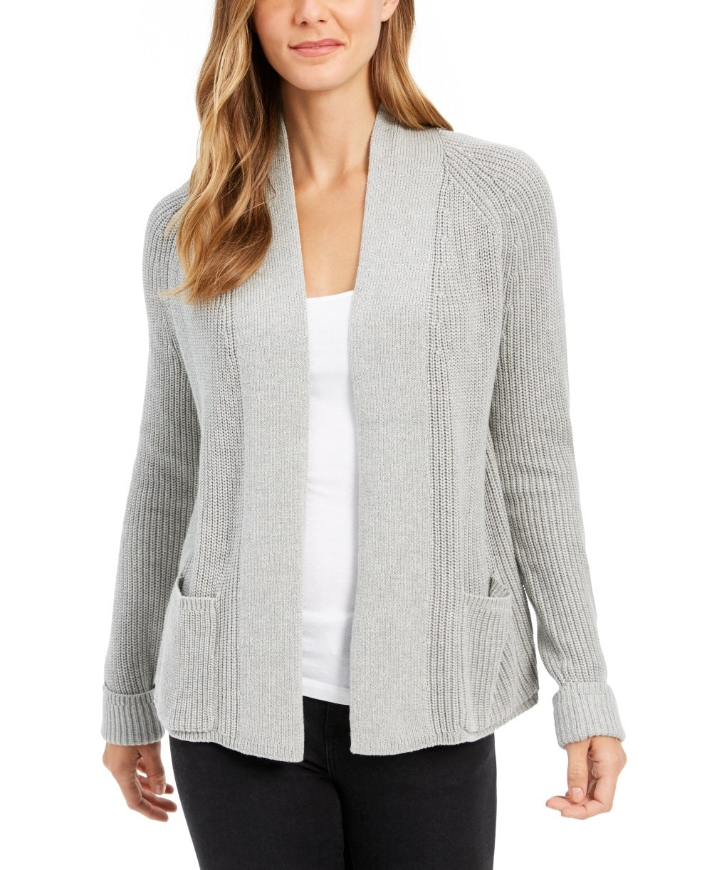 Charter Club Women's Cotton Open Front Cardigan Gray Size X-Large