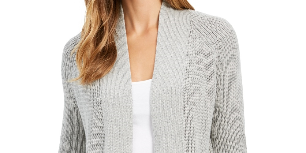 Charter Club Women's Cotton Open Front Cardigan Gray Size X-Large