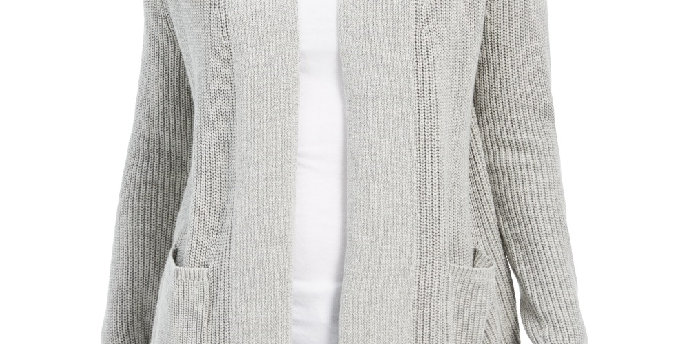 Charter Club Women's Cotton Open Front Cardigan Gray Size X-Large