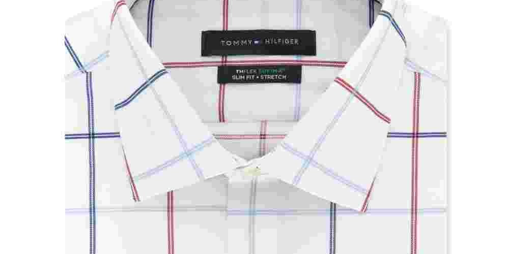 Tommy Hilfiger Men's Slim Fit Check Dress Shirt Red Size 16.5X34-35