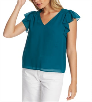 1.STATE Women's Smocked Shoulder Ruffled Top Red Size Large