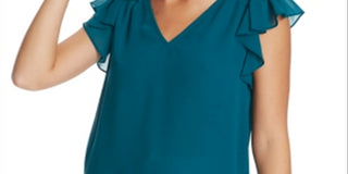 1.STATE Women's Smocked Shoulder Ruffled Top Red Size Large