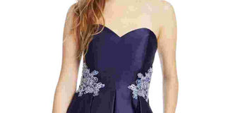 Blondie Women's Floral Appliqué Strapless Fit & Flare Dress Purple Size 5