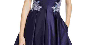 Blondie Women's Floral Appliqué Strapless Fit & Flare Dress Purple Size 5