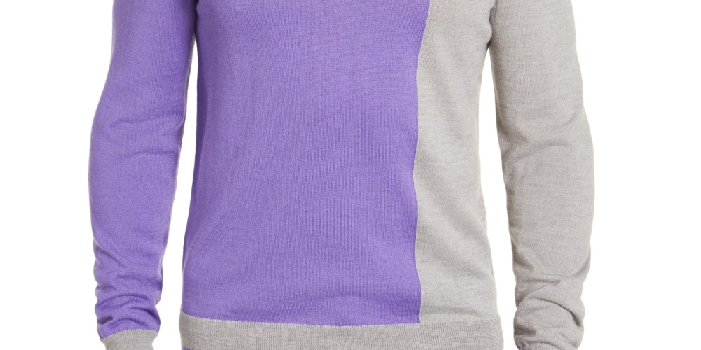 Alfani Men's Merino Blend Blocked Crewneck Sweater  Gray Size Large