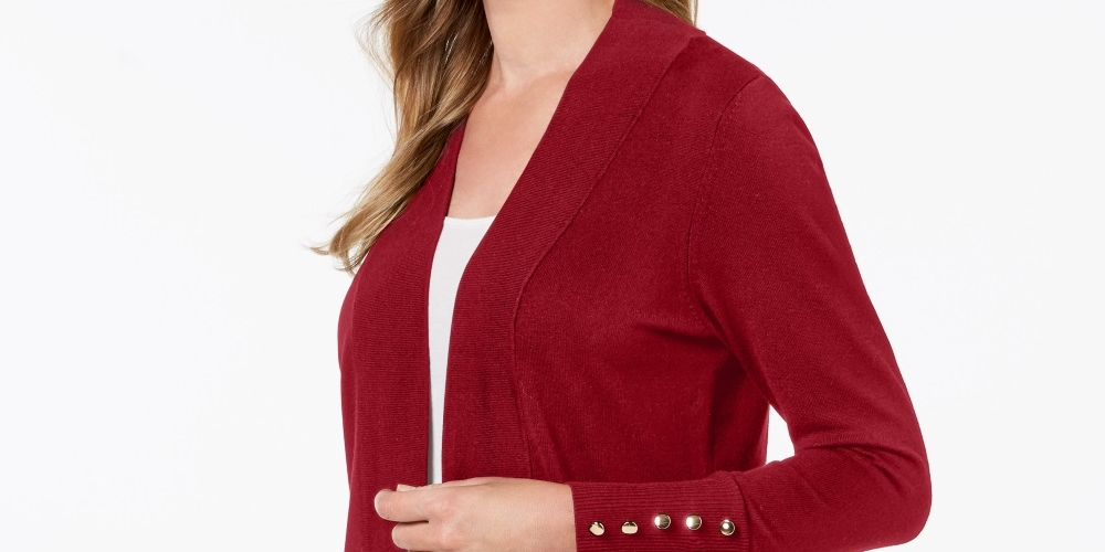 JM Collection Women's Open Front Cardigan Red Size Petite Small