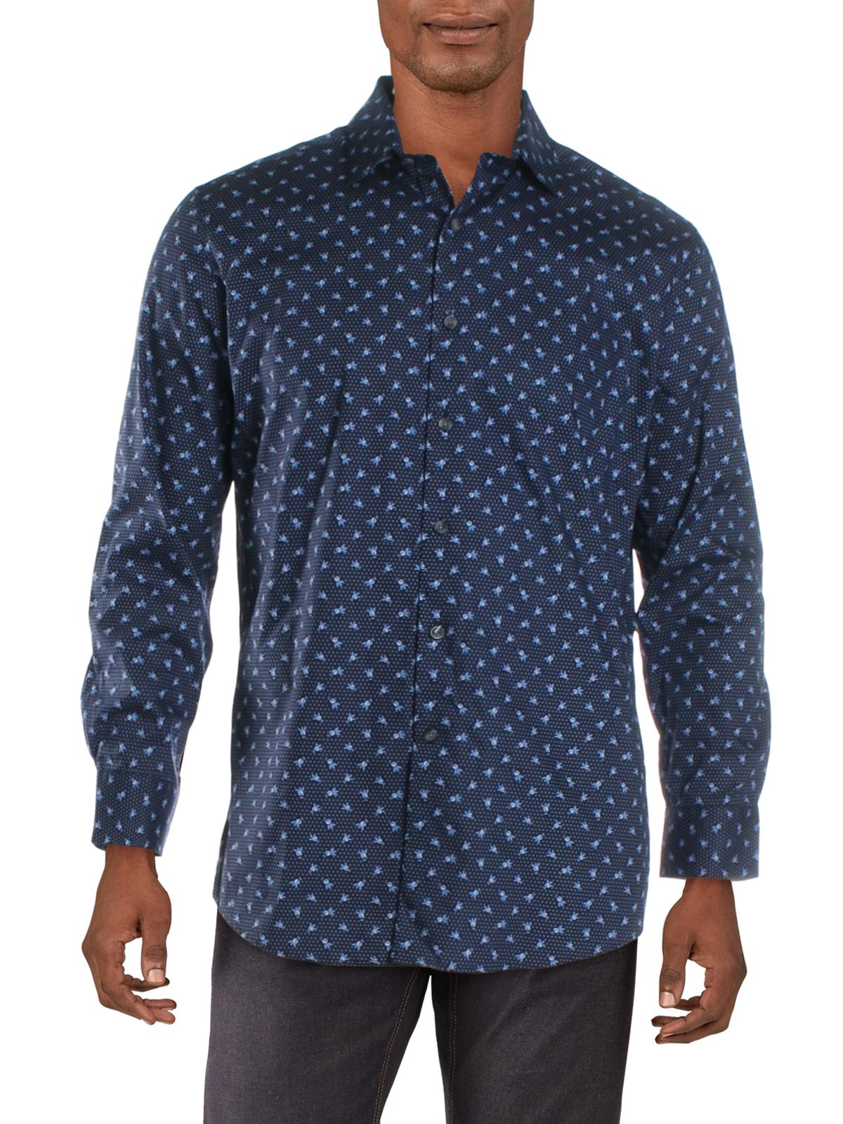 Bar III Men's Printed Casual Button Down Shirt Blue Size L
